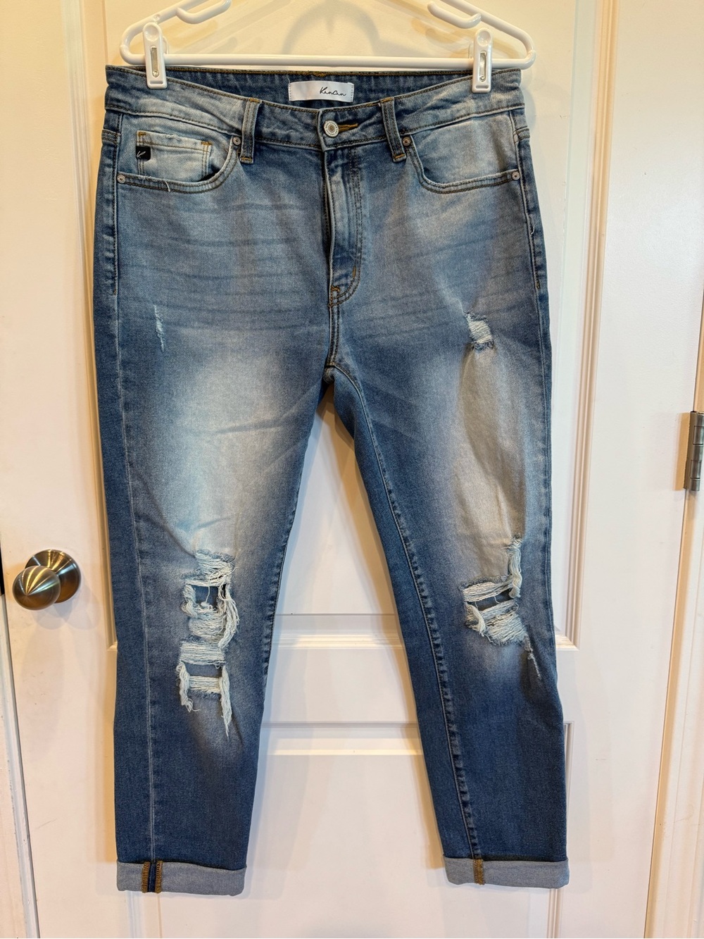 KanCan Women’s Boyfriend Jeans - Light Blue Distressed
